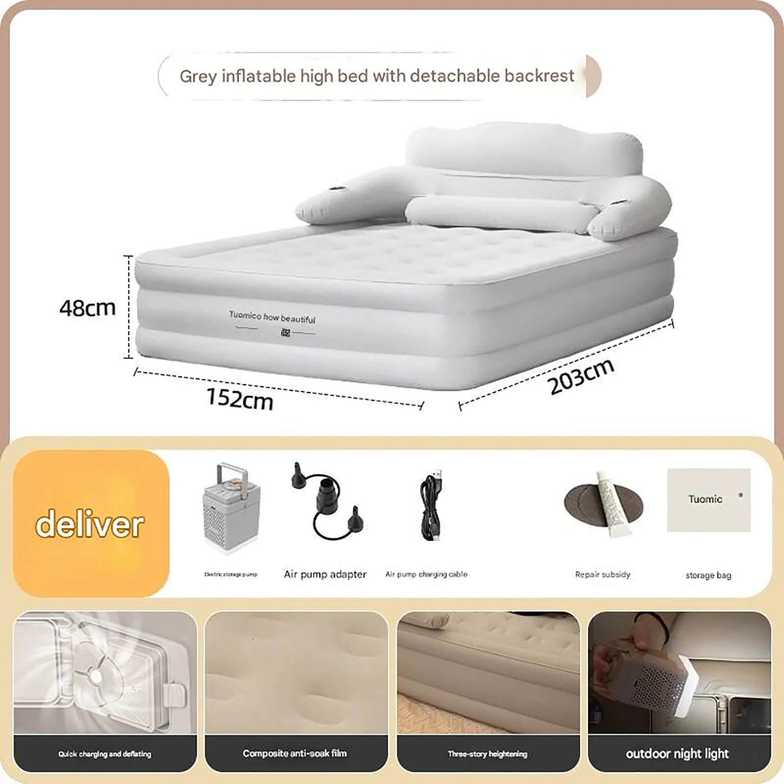 2 Person Automatic Inflatable Mattress – Perfect for Home, Camping &amp; More image