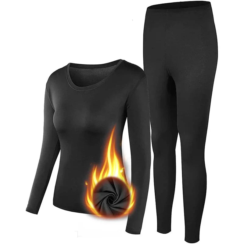 Women’s Ultra Soft Fleece Lined Thermal Underwear Sets - black, XXXL image
