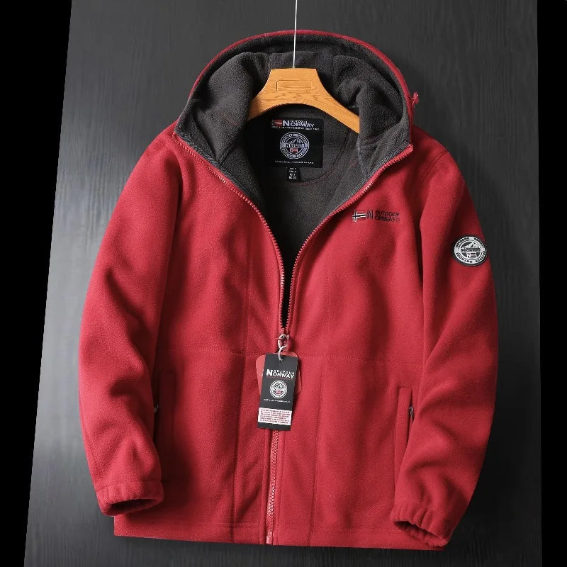 2024 Brand Winter Fleece Jacket – Men's Fashionable Warm Hooded Coat - Red, XXXL image