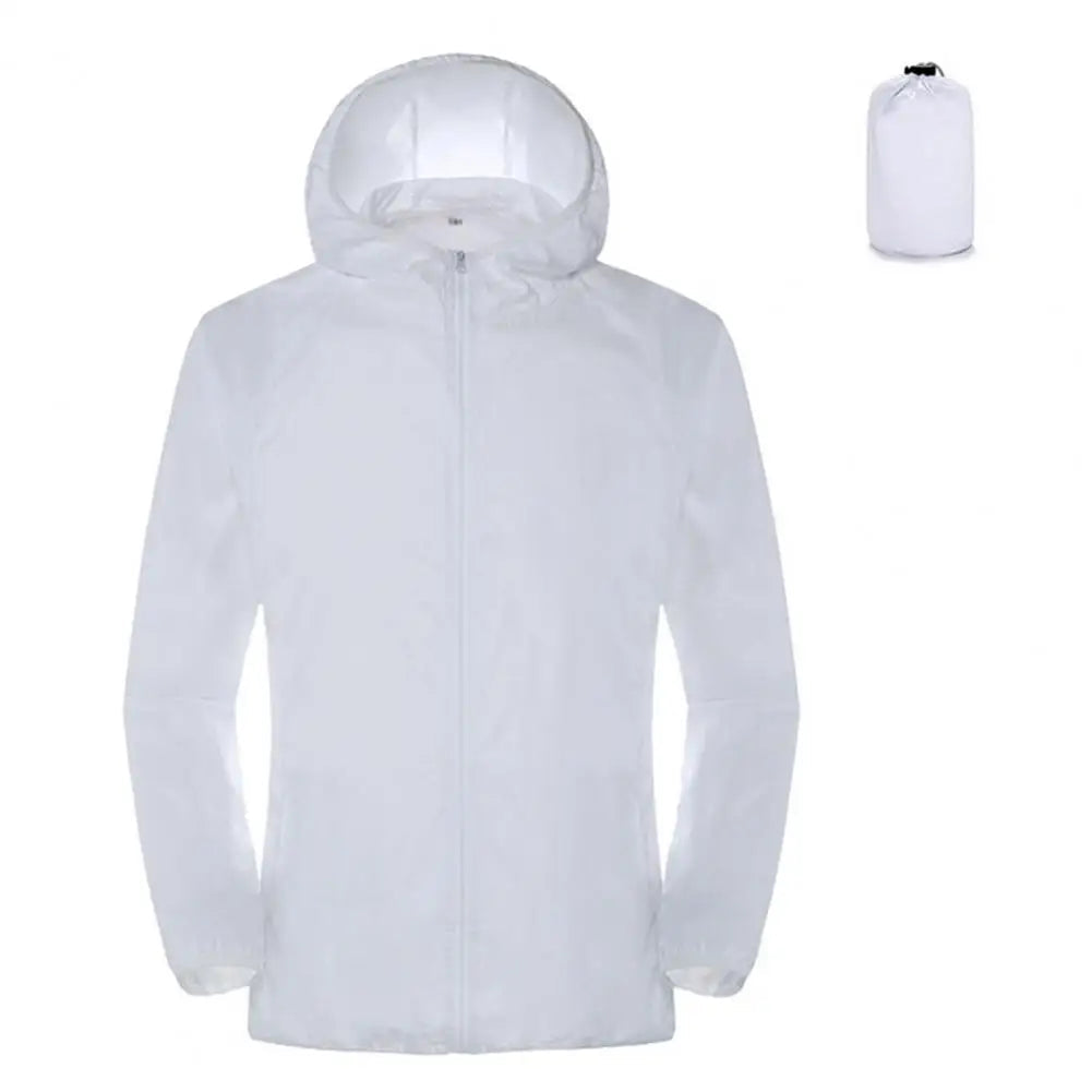 Sun Protection Coats – Ultra Light Foldable Hooded Windbreaker Jacket - White, XL image