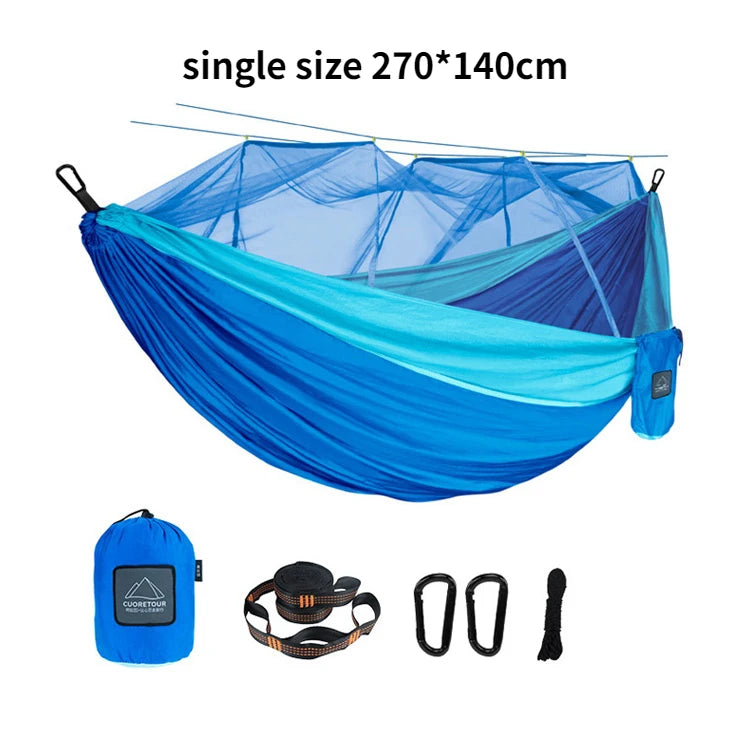Portable Nylon Camping Hammock with Mosquito Net – Single &amp; Double Size - single blue 2 image