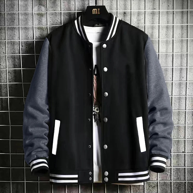 Black Gray White Solid Color Oversize Jacket – Unisex Street Style - Black Gray, M image