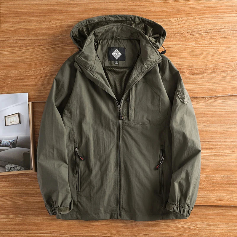 Autumn Men's Hiking Waterproof Jackets – Outdoor Quick Dry Hooded Coats - Green, 4XL image
