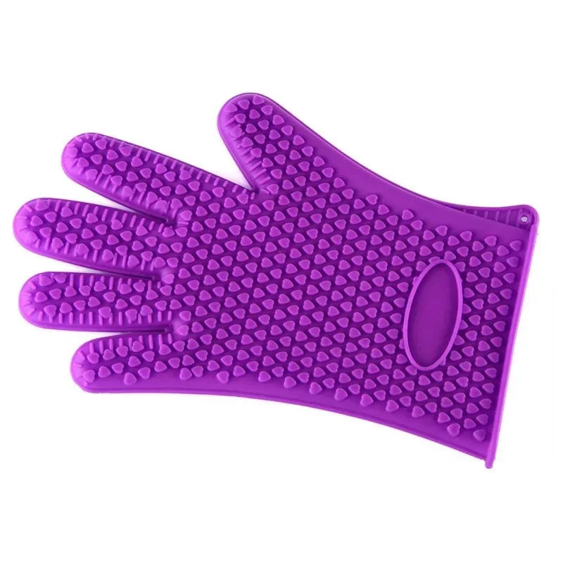 BBQ Silicone Grilling Gloves – Heat Resistant Cooking and Baking Mitts - purple image