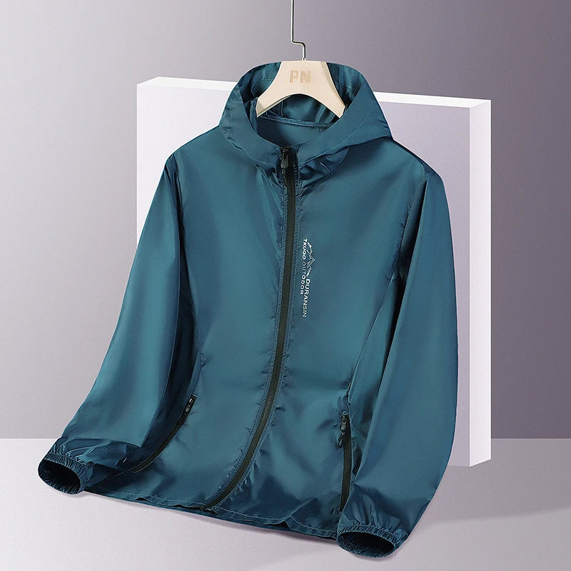 New Summer Sun Protection Clothing – Men's UV Ice Silk Hooded Jacket - Blue, XXXL image