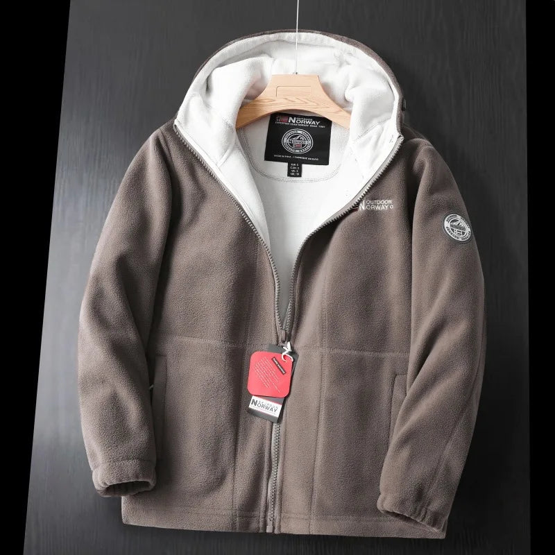 2024 Brand Winter Fleece Jacket – Men's Fashionable Warm Hooded Coat - Khaki, XXL image