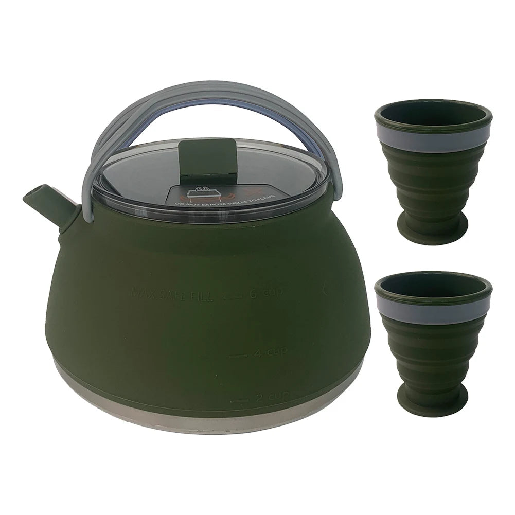 1.5L Outdoor Folding Silicone Kettle – Portable and Collapsible for Travel - ARGN Kettle and Cup image