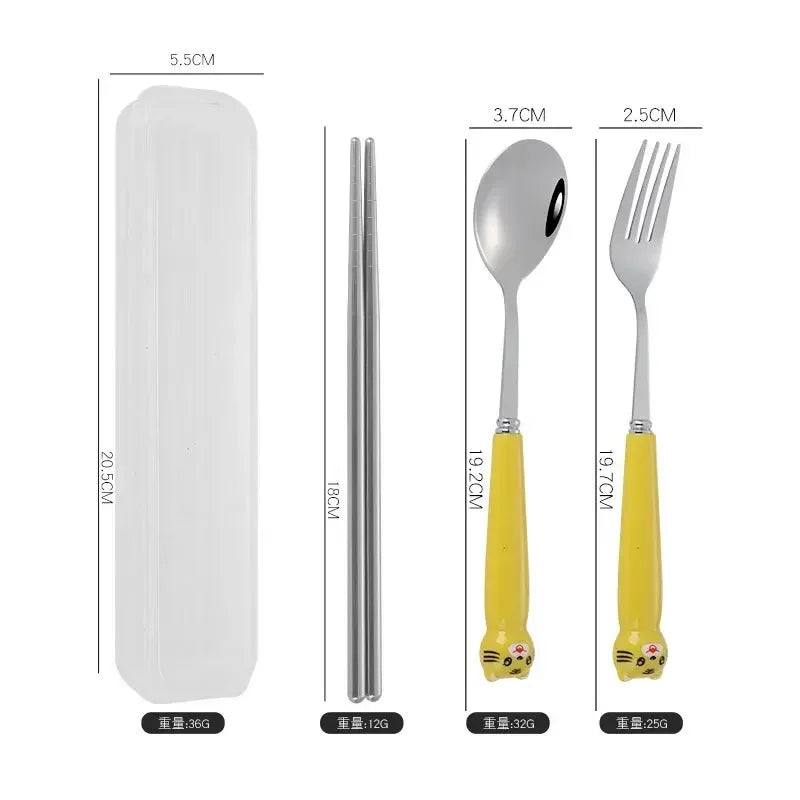 Portable Cartoon Tableware Set for Kids – Fun &amp; Durable Utensils with Case image 11